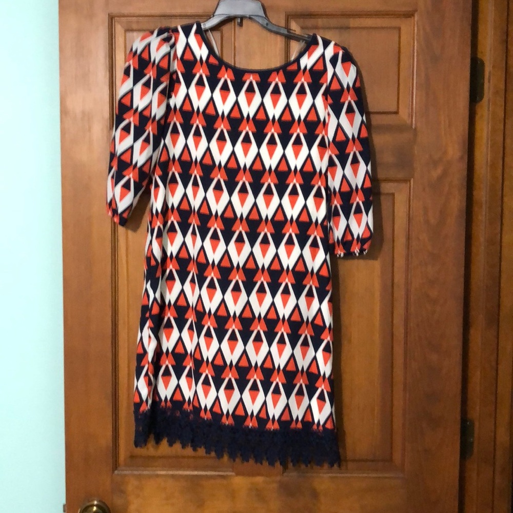 Girls 14 Navy/Orange lace bottom dress